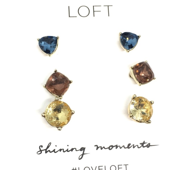 3/$30 NWT ANN TAYLOR LOFT RHINESTONE STUD EARRINGS MULTI-COLOR BLUE PINK YELLOW - Picture 6 of 11